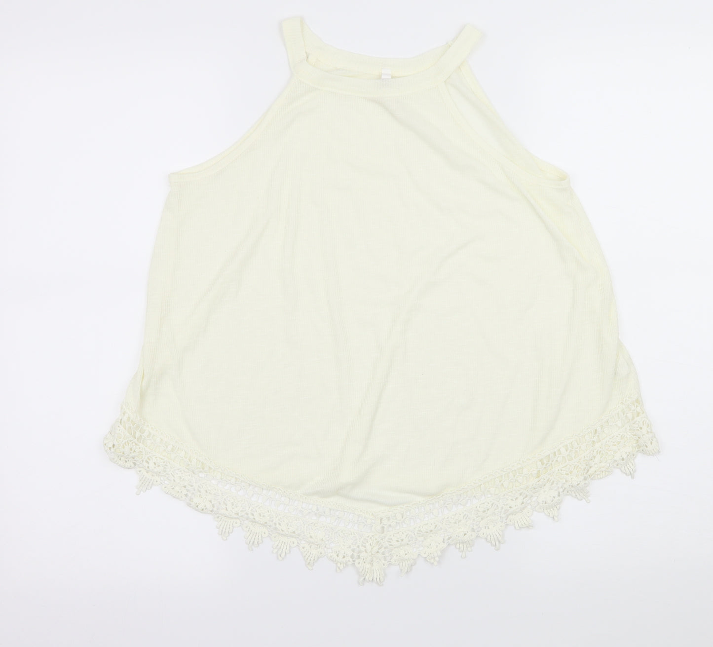 Poof! Womens Ivory  Jersey Basic Tank Size S  - Crochet Trim