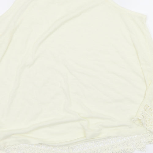 Poof! Womens Ivory  Jersey Basic Tank Size S  - Crochet Trim