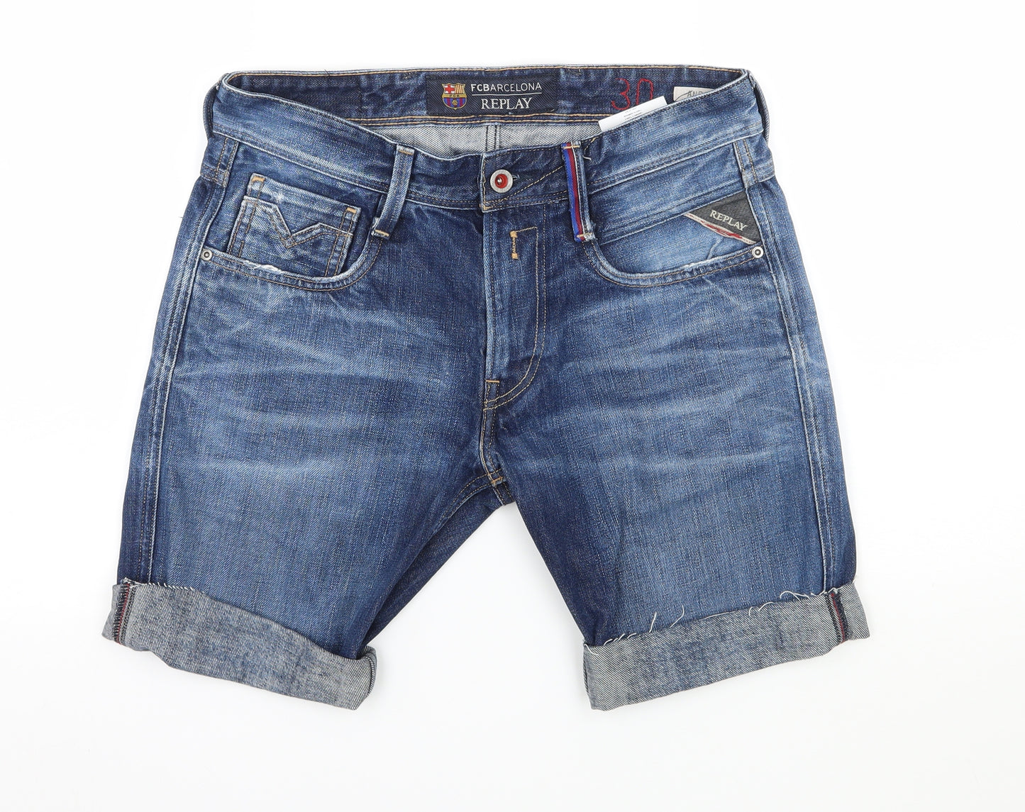 Replay Mens Blue  Denim Biker Shorts Size 30 in