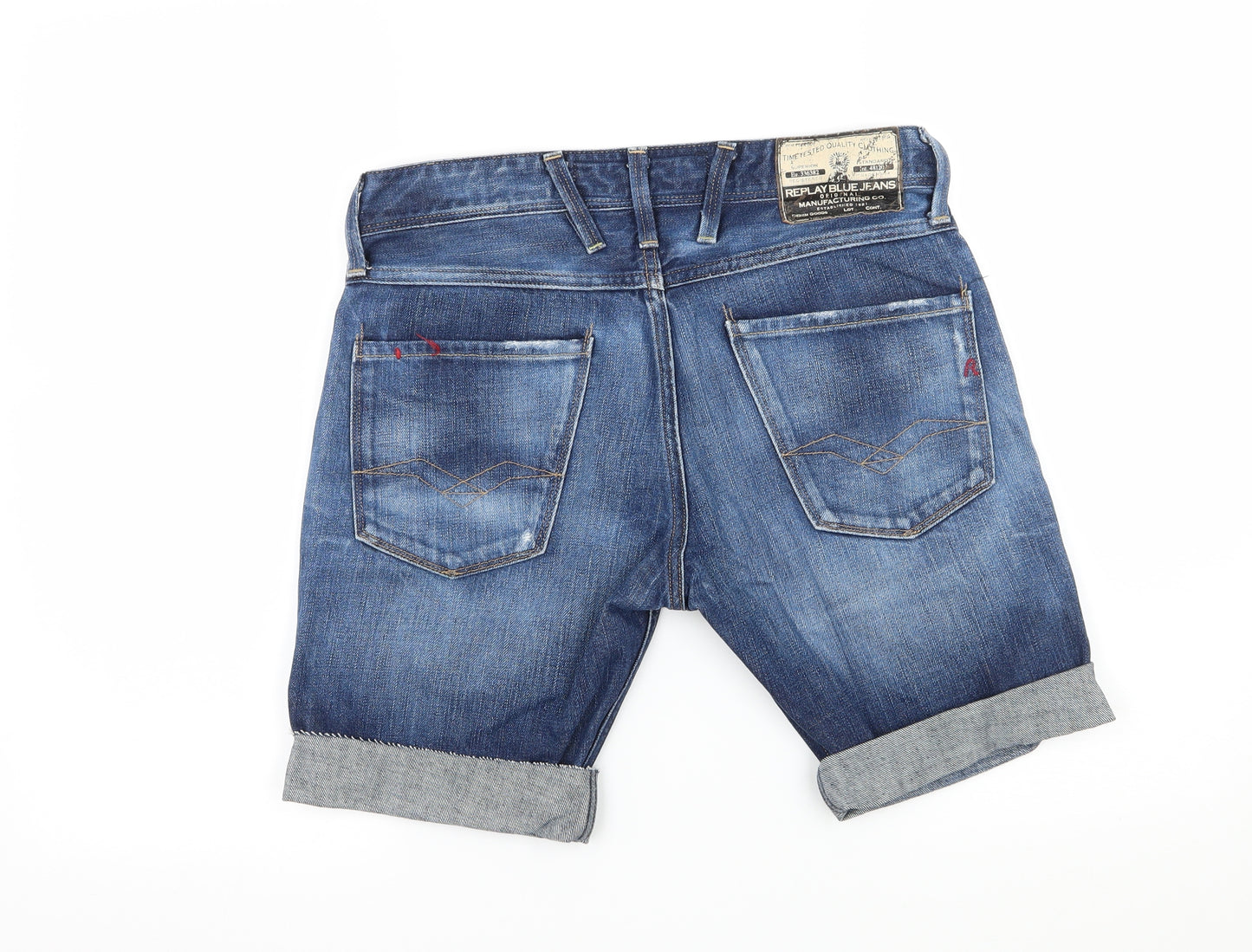Replay Mens Blue  Denim Biker Shorts Size 30 in