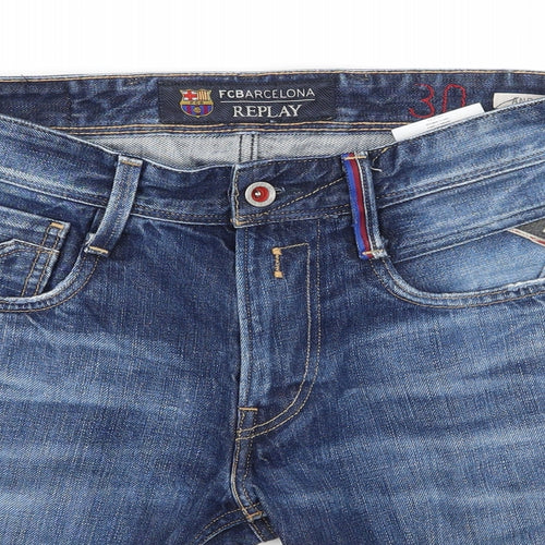 Replay Mens Blue  Denim Biker Shorts Size 30 in