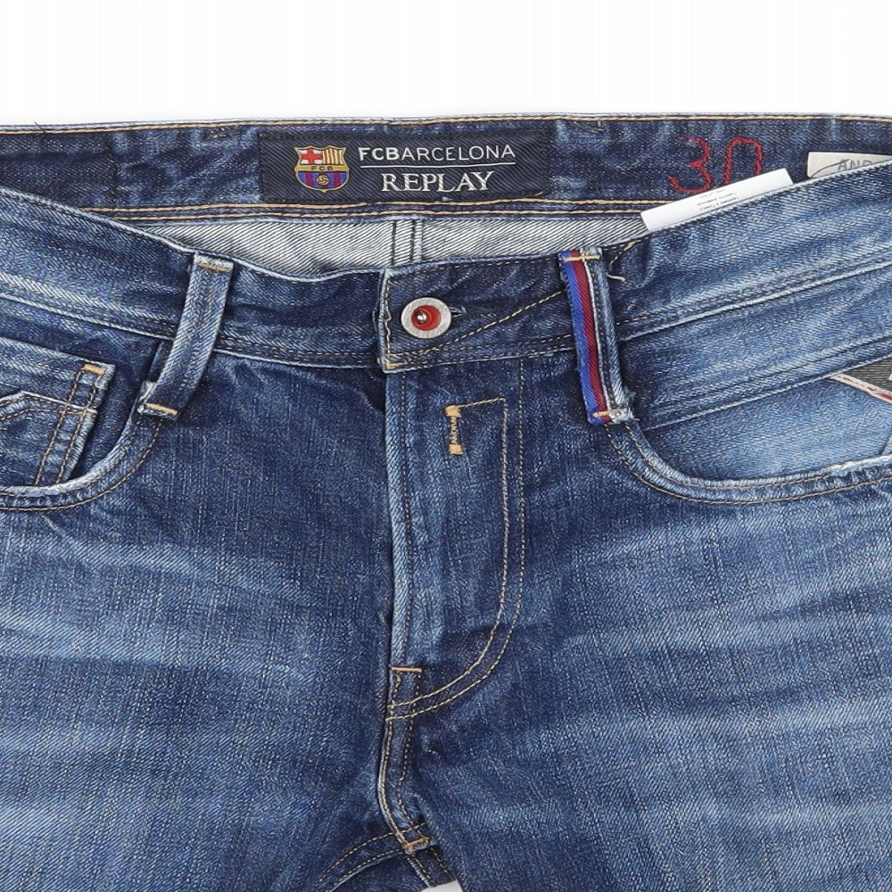 Replay Mens Blue  Denim Biker Shorts Size 30 in