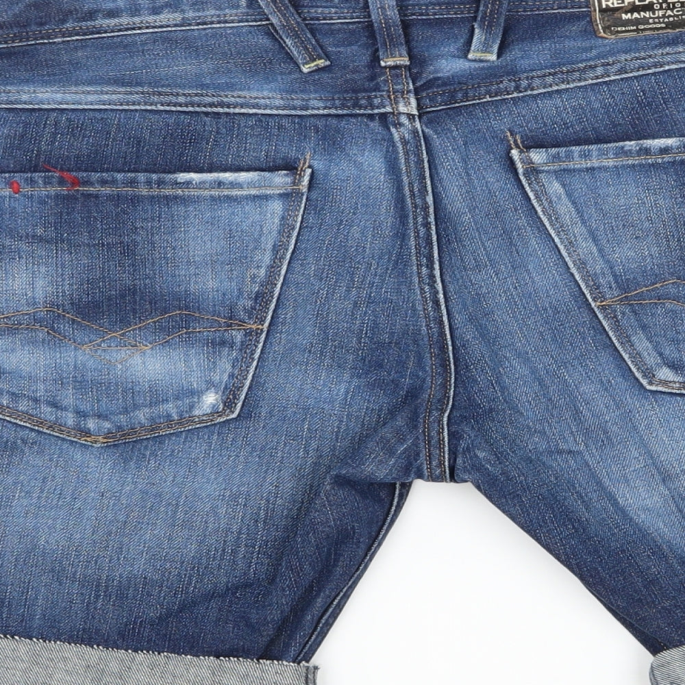 Replay Mens Blue  Denim Biker Shorts Size 30 in