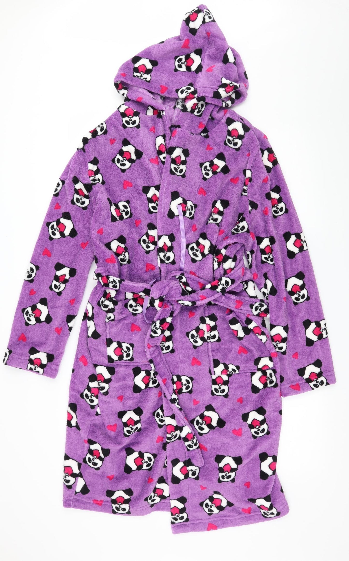 Preworn Womens Black Geometric Microfibre Babydoll Robe Size M  - Pandas