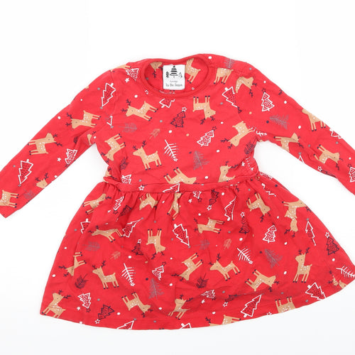 George Girls Red Geometric Jersey Skater Dress  Size 18-24 Months  - Rudolph
