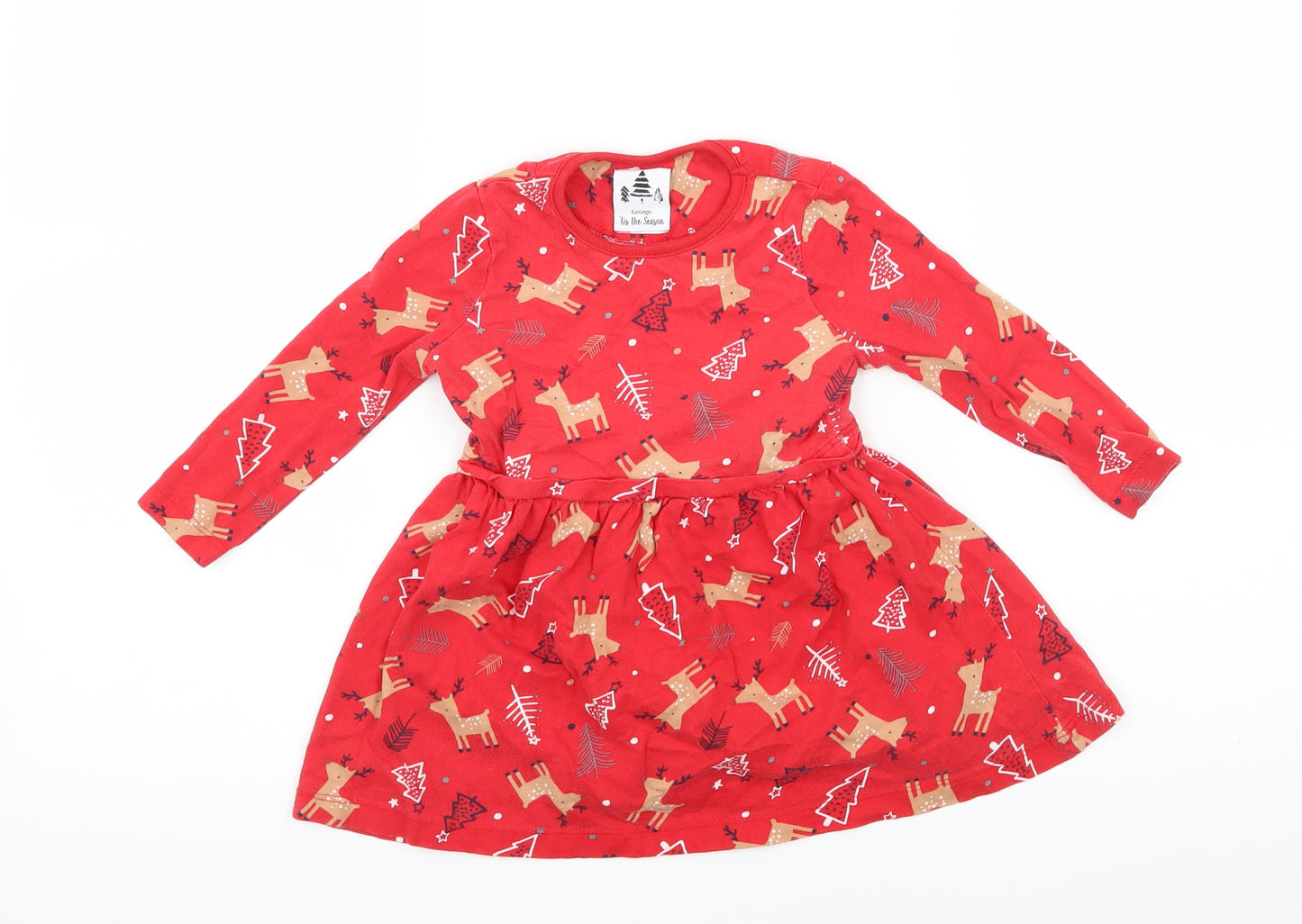 George Girls Red Geometric Jersey Skater Dress  Size 18-24 Months  - Rudolph