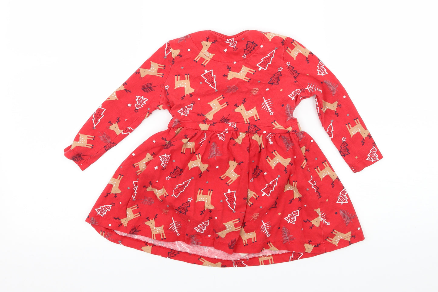 George Girls Red Geometric Jersey Skater Dress  Size 18-24 Months  - Rudolph