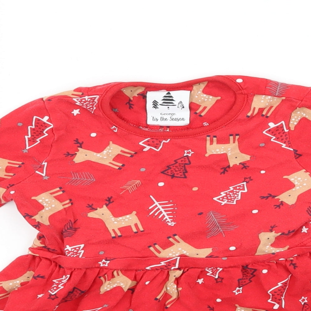 George Girls Red Geometric Jersey Skater Dress  Size 18-24 Months  - Rudolph