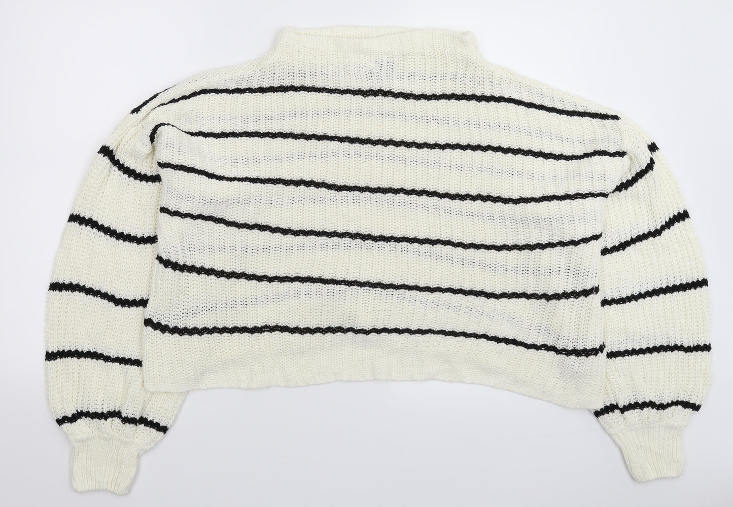 New Look Womens White Striped Knit Pullover Jumper Size L  - Oversized