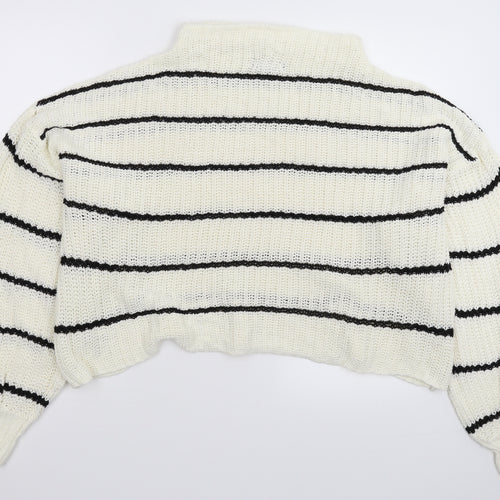 New Look Womens White Striped Knit Pullover Jumper Size L  - Oversized
