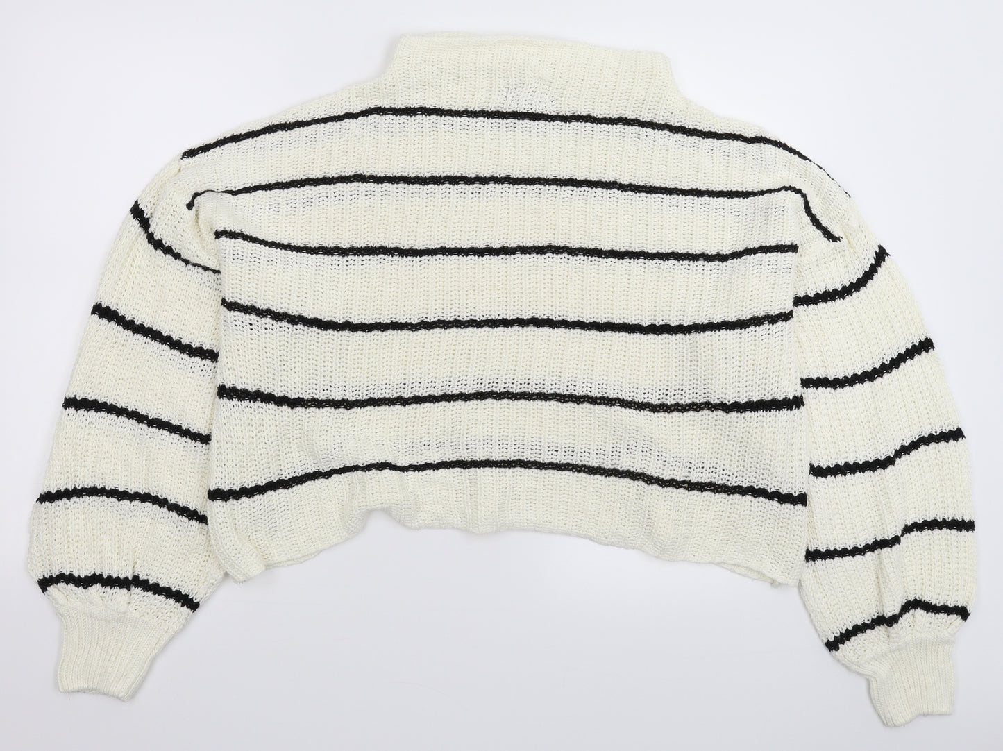 New Look Womens White Striped Knit Pullover Jumper Size L  - Oversized