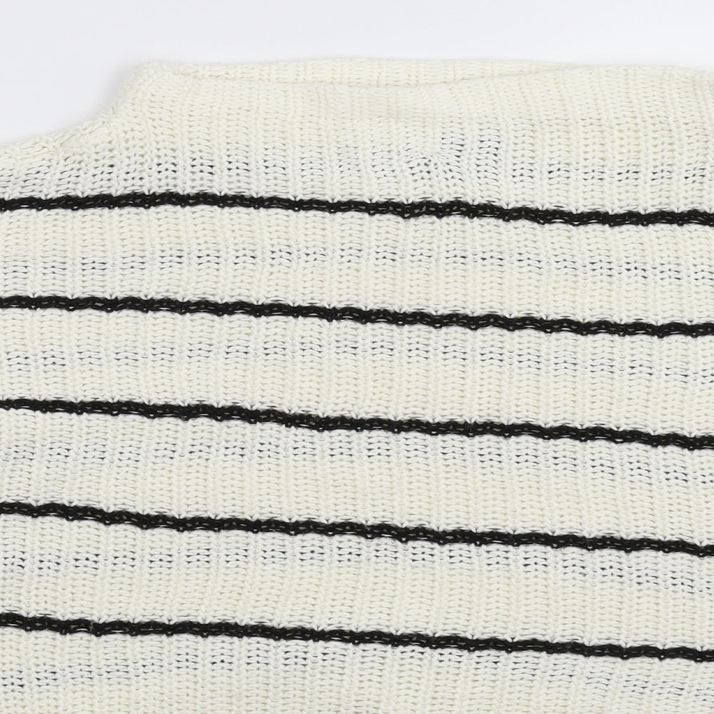New Look Womens White Striped Knit Pullover Jumper Size L  - Oversized