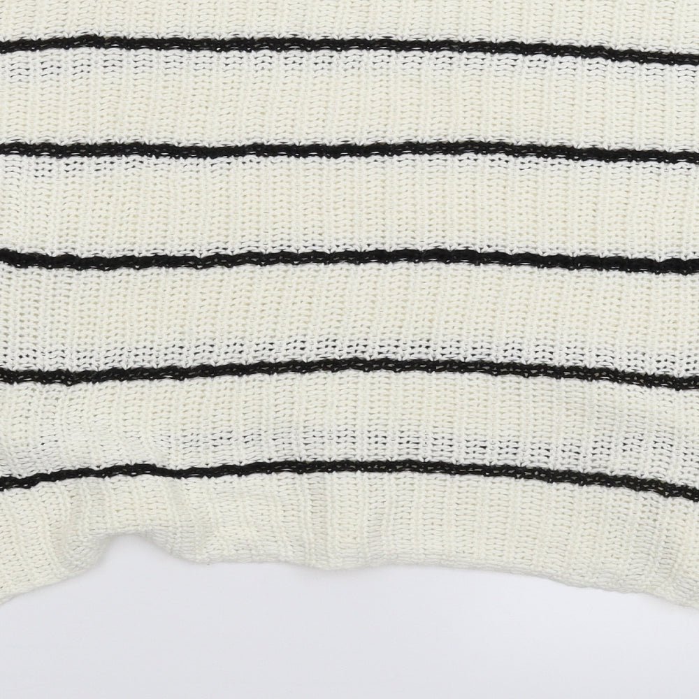 New Look Womens White Striped Knit Pullover Jumper Size L  - Oversized