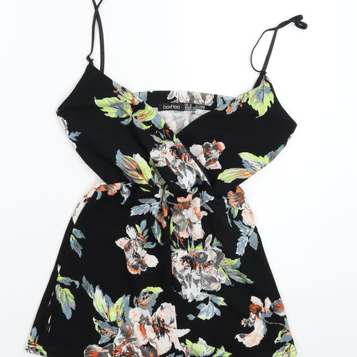Boohoo Womens Black Floral  Jumpsuit One-Piece Size 4