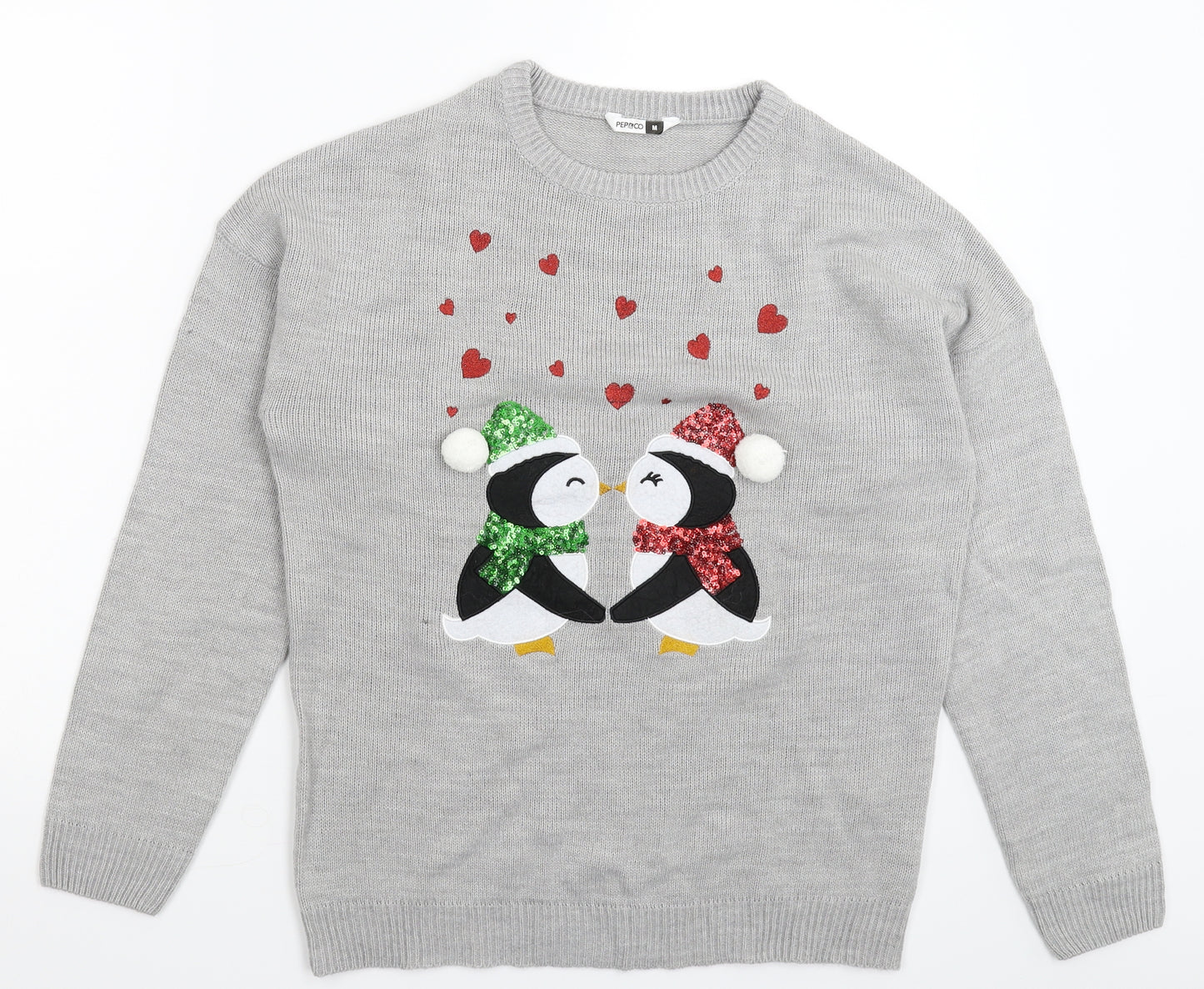Pep&Co Womens Grey  Knit Pullover Jumper Size M  - Christmas