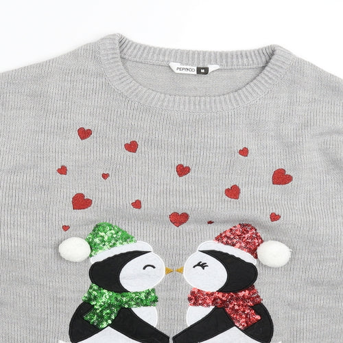Pep&Co Womens Grey  Knit Pullover Jumper Size M  - Christmas
