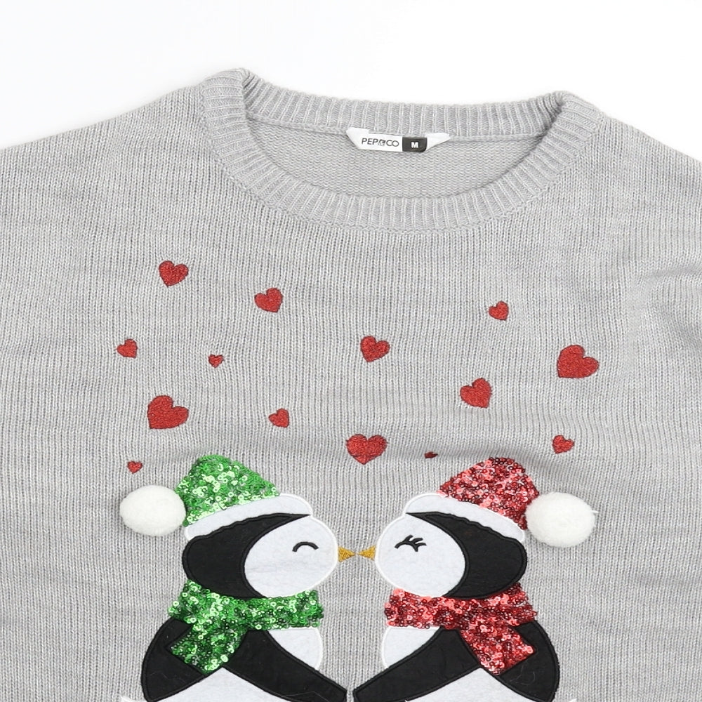 Pep&Co Womens Grey  Knit Pullover Jumper Size M  - Christmas