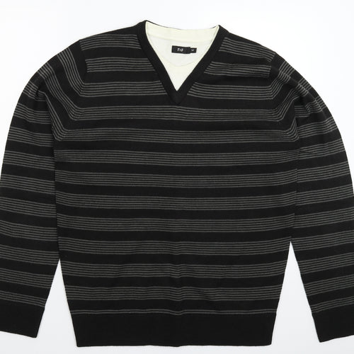 F&F Womens Grey Striped Knit Pullover Jumper Size M