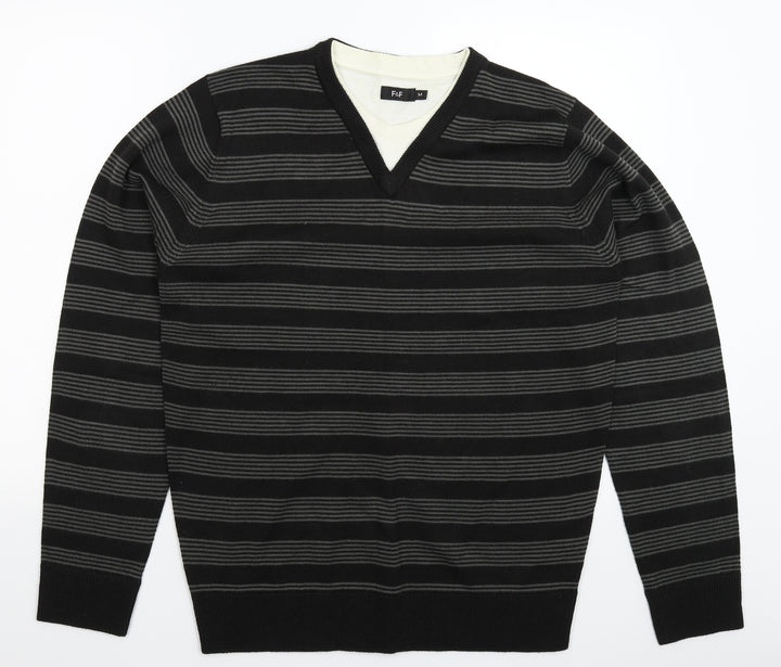 F&F Womens Grey Striped Knit Pullover Jumper Size M