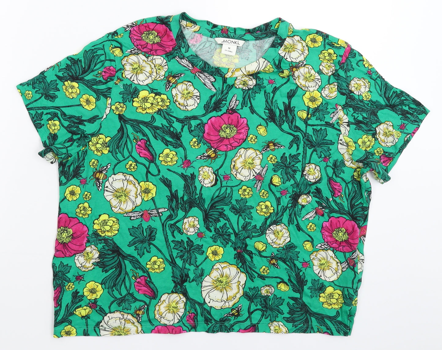 Monki Womens Green Floral  Cropped T-Shirt Size M