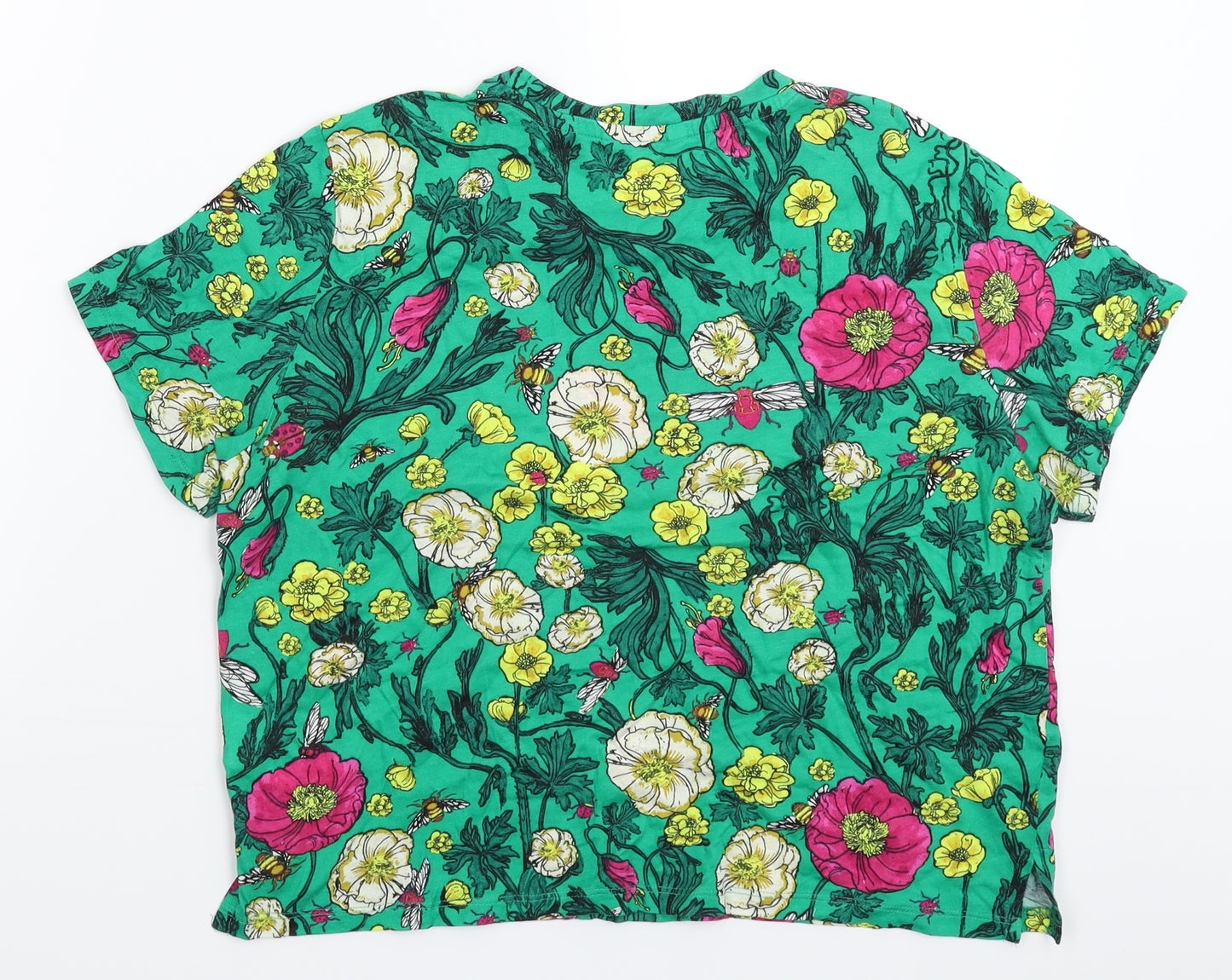 Monki Womens Green Floral  Cropped T-Shirt Size M