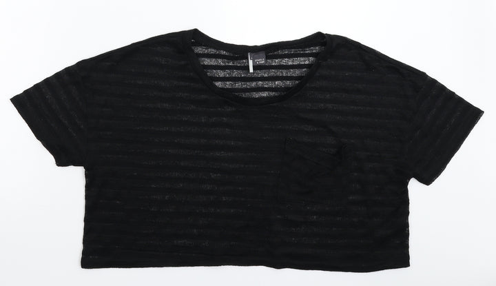 Sparkle & Fade Womens Black Striped  Cropped T-Shirt Size L