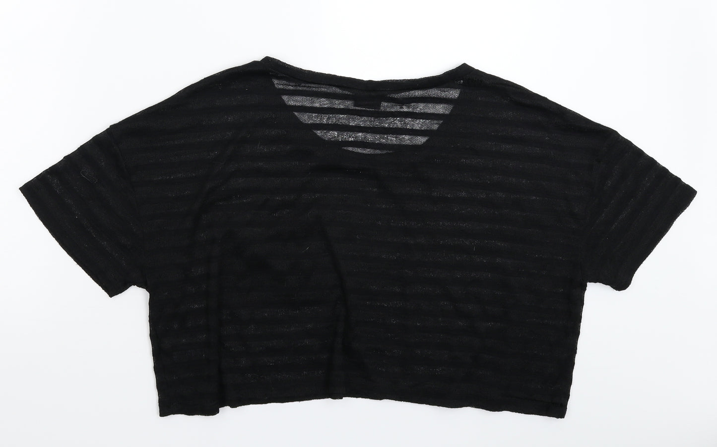 Sparkle & Fade Womens Black Striped  Cropped T-Shirt Size L