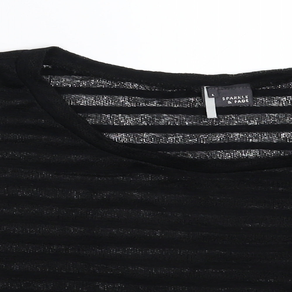 Sparkle & Fade Womens Black Striped  Cropped T-Shirt Size L