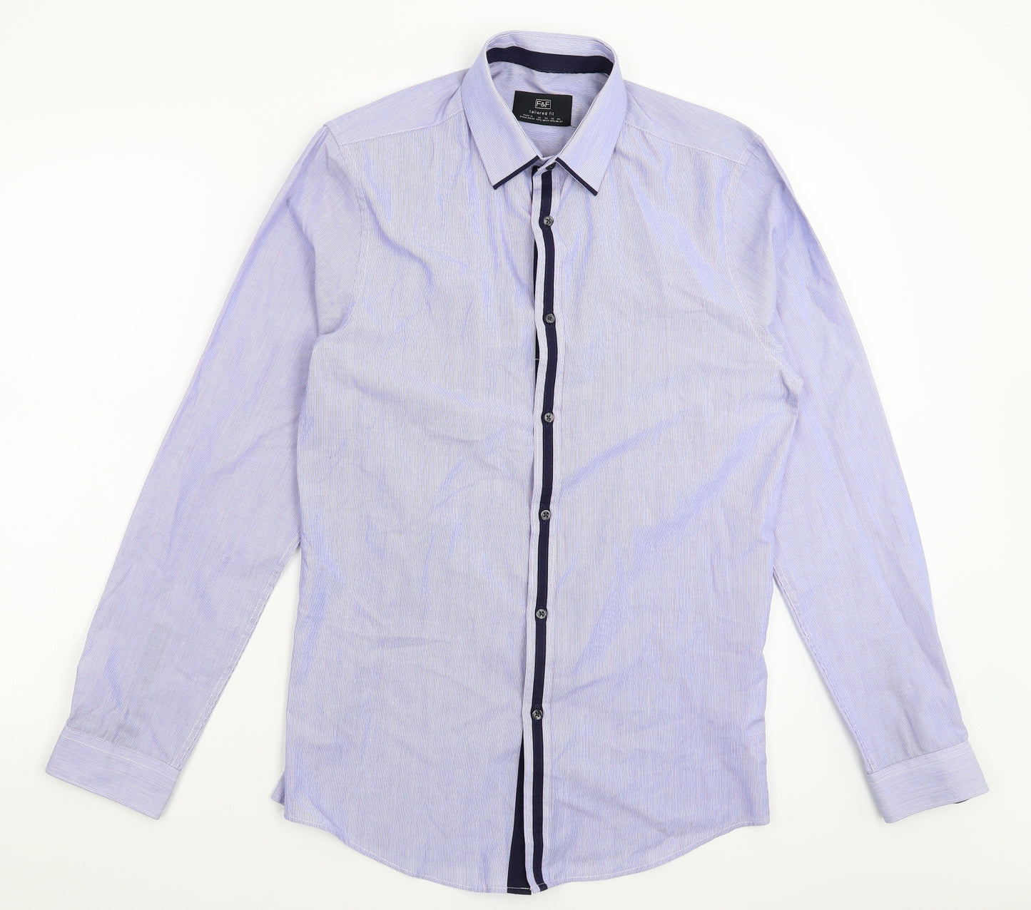 F&F Mens Blue Striped   Dress Shirt Size 14.5