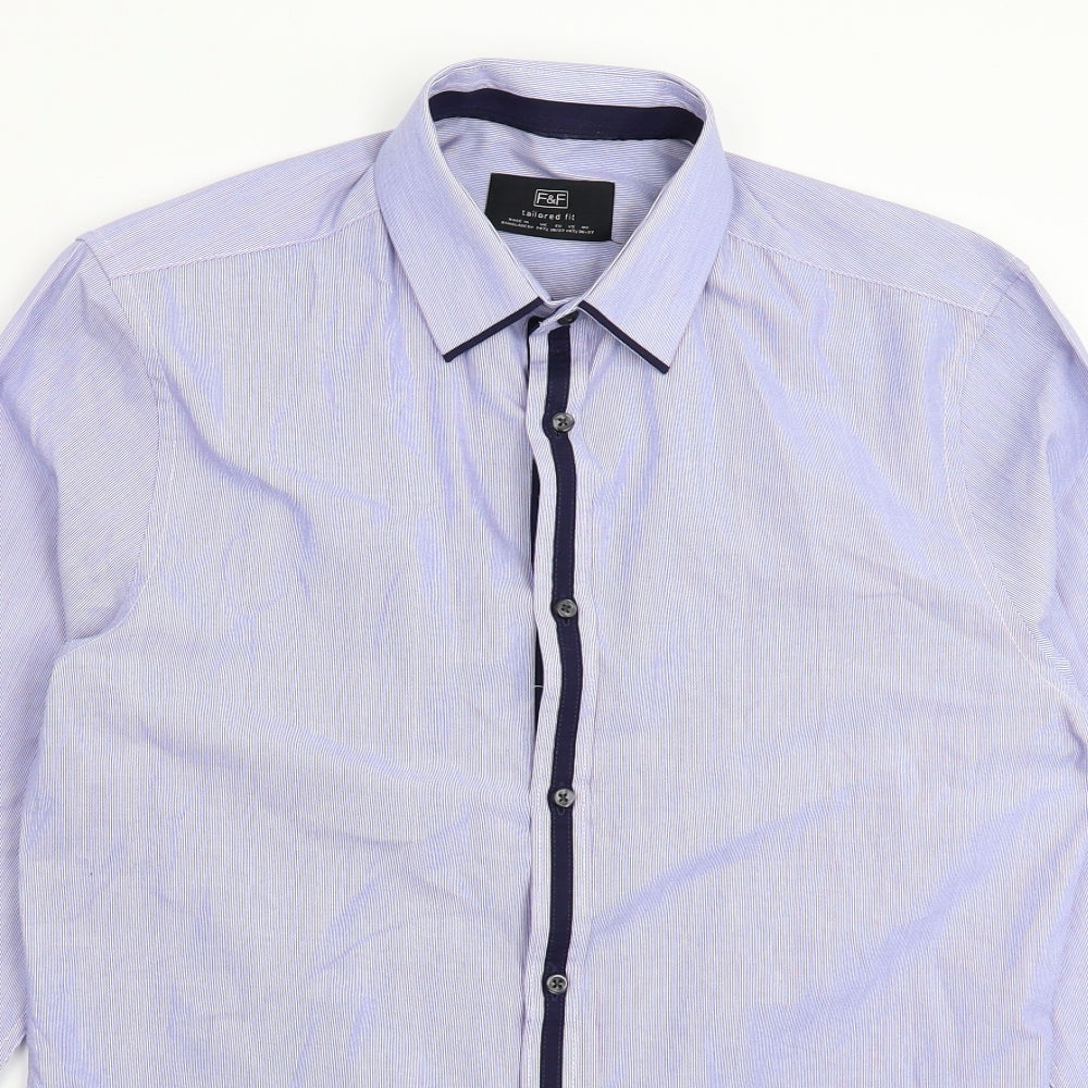 F&F Mens Blue Striped   Dress Shirt Size 14.5