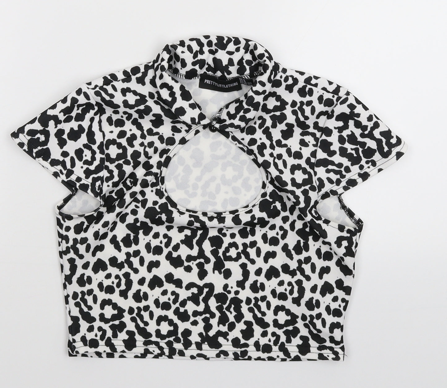 PRETTYLITTLETHING Womens White Animal Print  Cropped T-Shirt Size 8