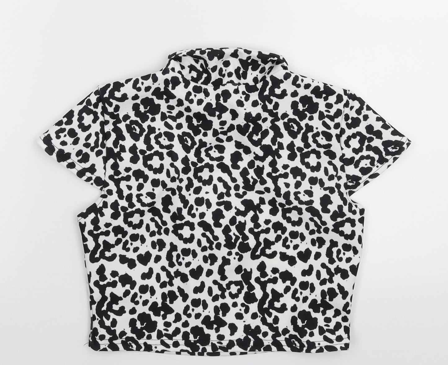 PRETTYLITTLETHING Womens White Animal Print  Cropped T-Shirt Size 8
