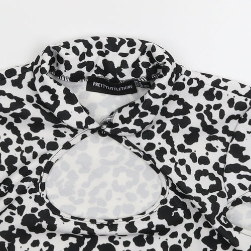 PRETTYLITTLETHING Womens White Animal Print  Cropped T-Shirt Size 8
