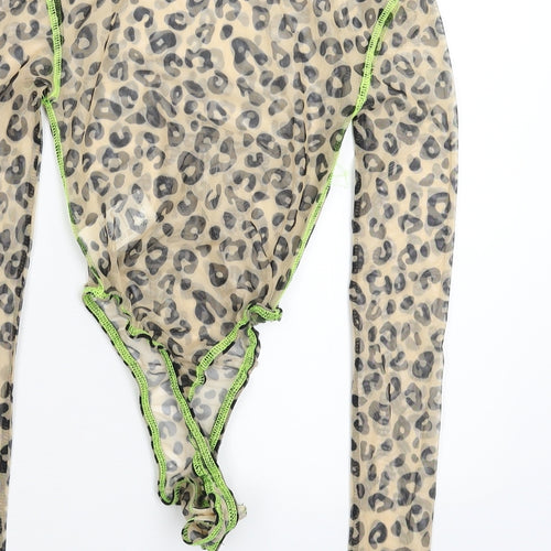 Oh Polly Womens Beige Animal Print  Bodysuit One-Piece Size 4