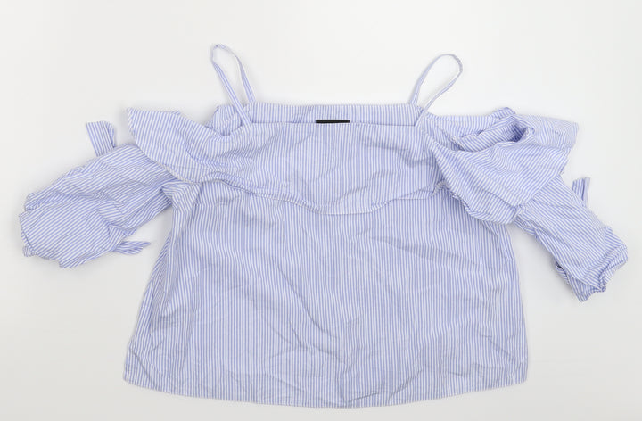 Topshop Womens Blue Striped  Basic T-Shirt Size 8
