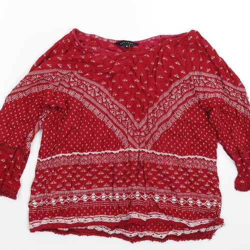 New Look Womens Red Geometric  Basic T-Shirt Size 10
