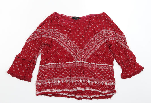 Front view of New Look women’s red geometric basic t-shirt, size UK 10