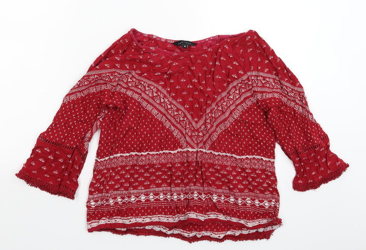 New Look Womens Red Geometric  Basic T-Shirt Size 10