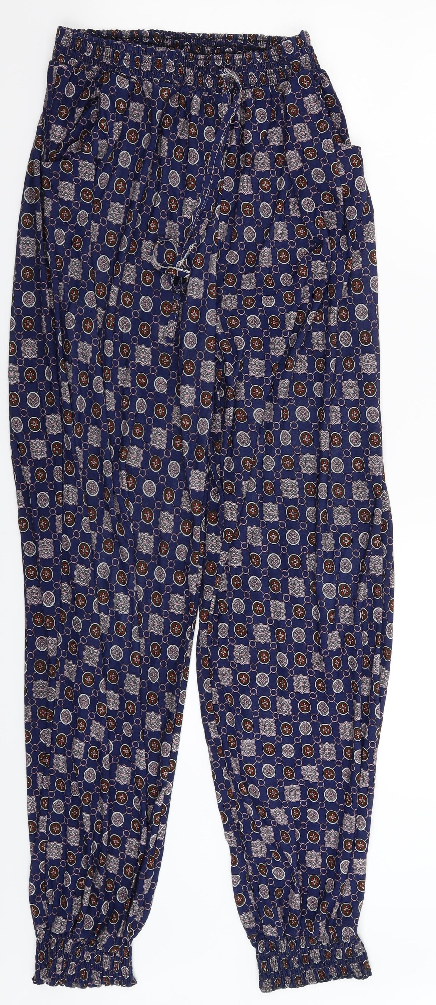 Preworn Womens Blue Geometric  Jogger Trousers Size 34 in L30 in