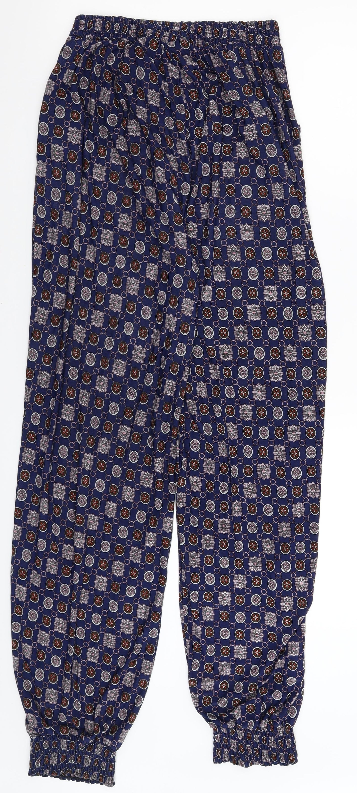 Preworn Womens Blue Geometric  Jogger Trousers Size 34 in L30 in