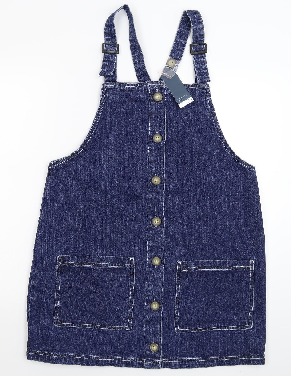 Papaya Womens Blue  Denim Pinafore/Dungaree Dress  Size 16