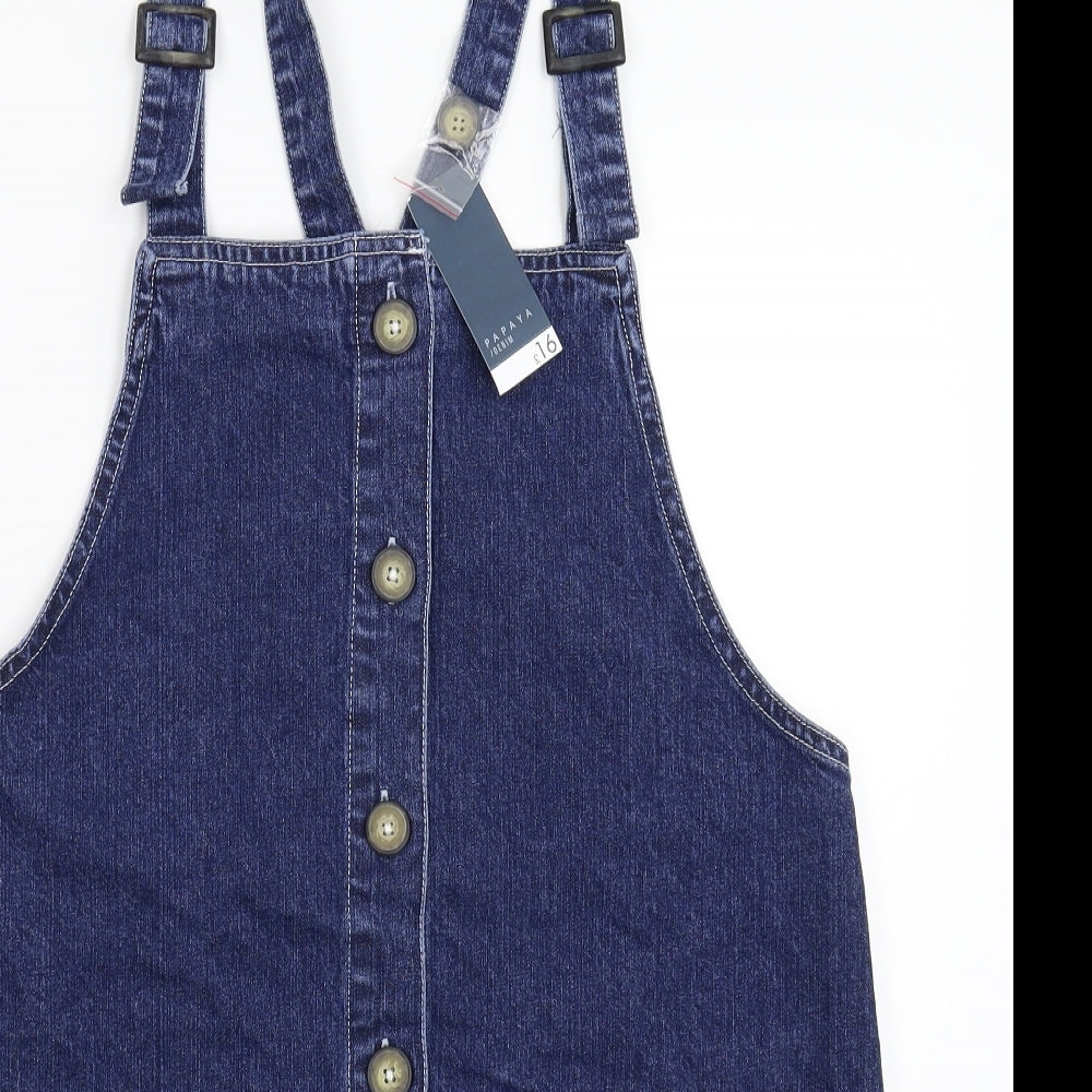 Papaya Womens Blue  Denim Pinafore/Dungaree Dress  Size 16