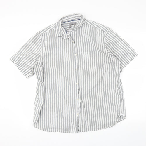 M&S Mens Grey Striped   Button-Up Size XL