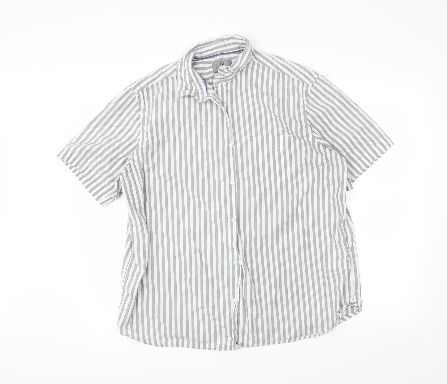 M&S Mens Grey Striped   Button-Up Size XL