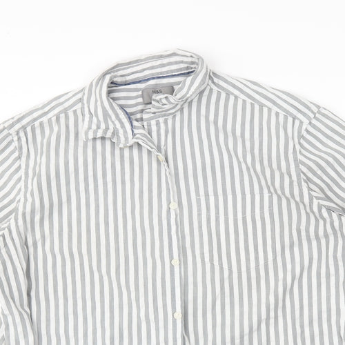 M&S Mens Grey Striped   Button-Up Size XL