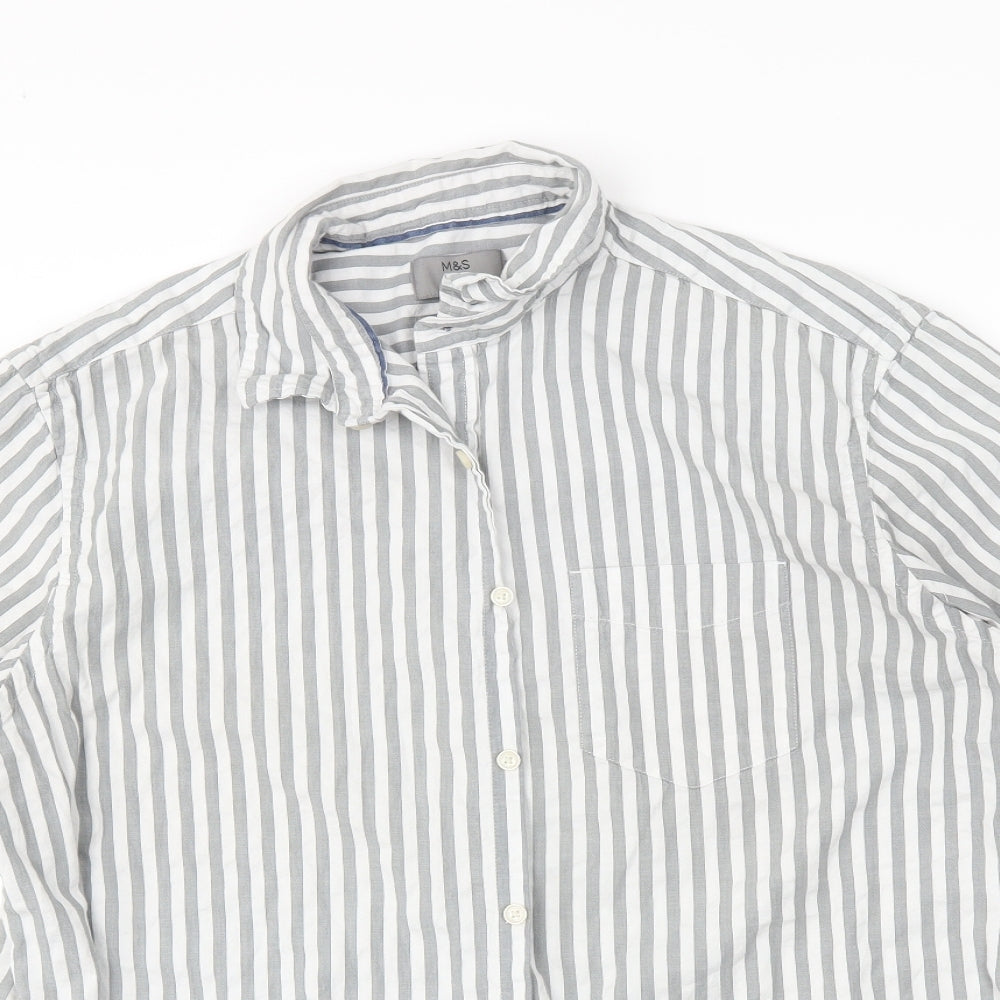 M&S Mens Grey Striped   Button-Up Size XL