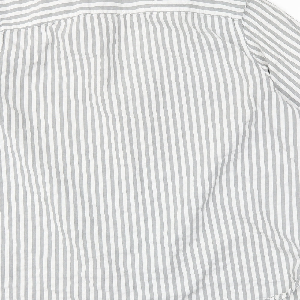 M&S Mens Grey Striped   Button-Up Size XL