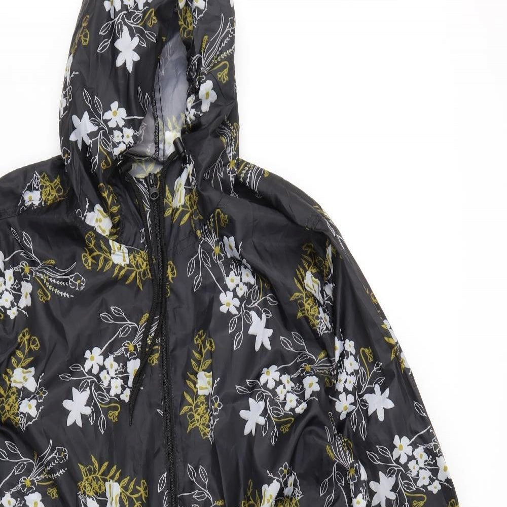 intuition Womens Black Floral  Rain Coat Coat Size 20
