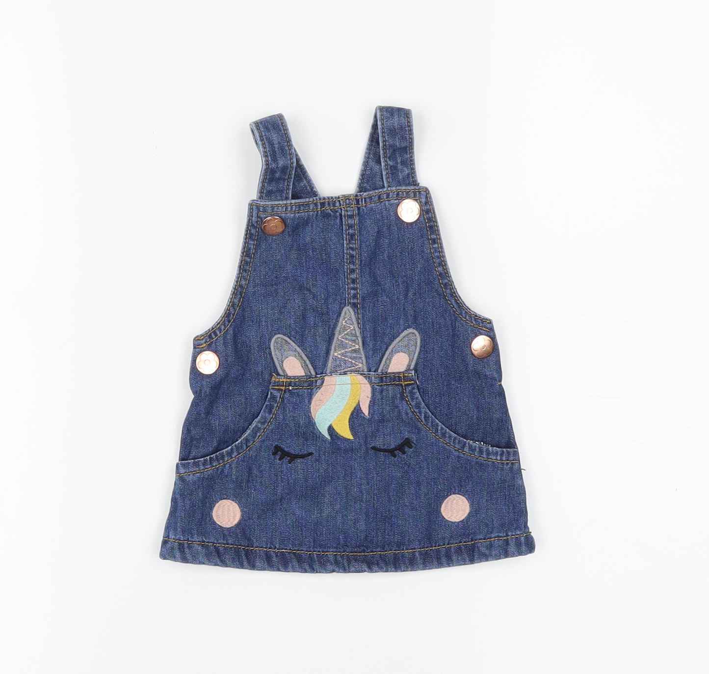 F&F Girls   Denim Pinafore/Dungaree Dress  Size 0-3 Months