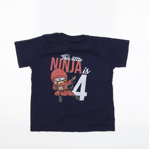 Matalan Boys Blue   Basic T-Shirt Size 4 Years  - This little ninja is 4